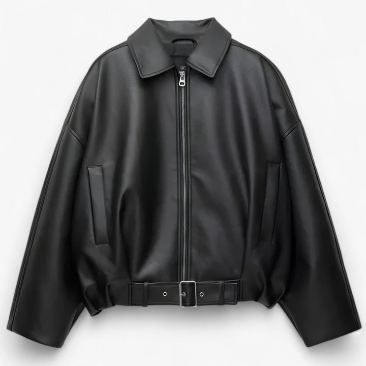 Short Leather Jacket with Belt