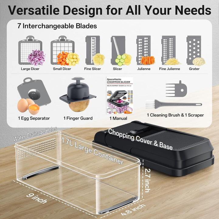 12-in-1 Vegetable Chopper with 7 Blades and Mandoline Slicer