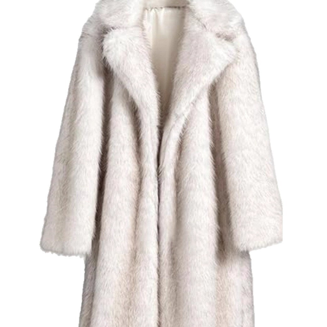 Women's Long Faux Fur Coat with Notched Lapel