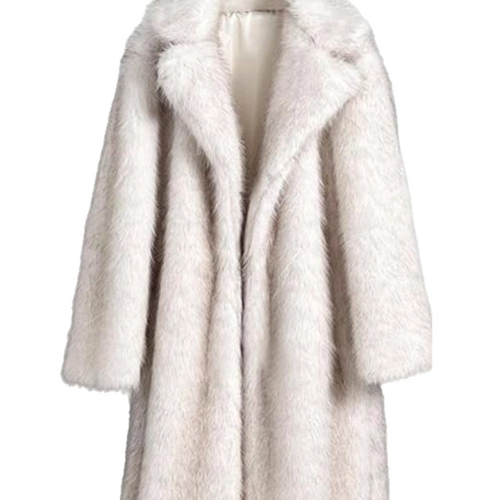Women's Long Faux Fur Coat with Notched Lapel