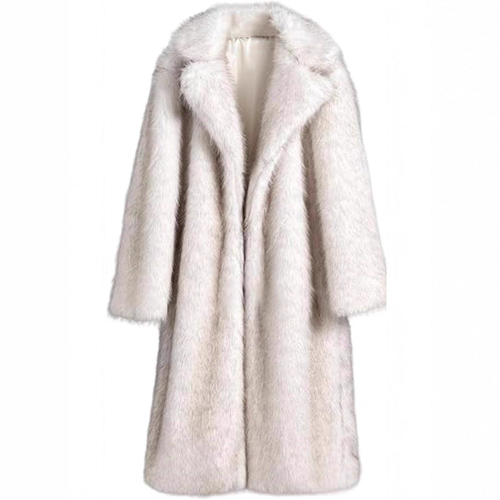 Women's Long Faux Fur Coat with Notched Lapel