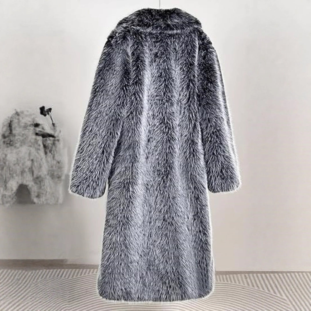 Women's Long Faux Fur Coat with Notched Lapel