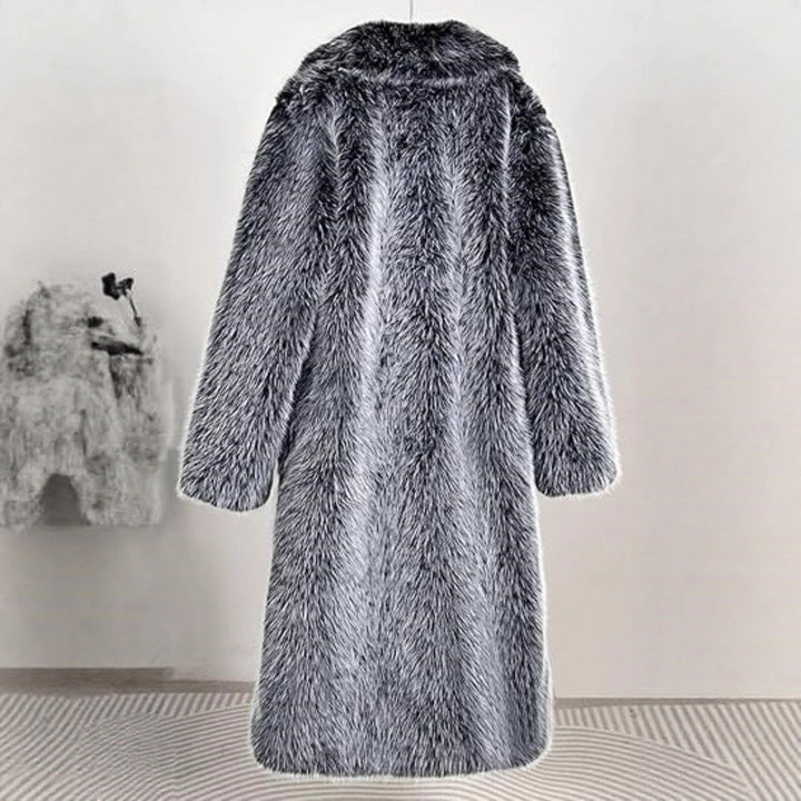 Women's Long Faux Fur Coat with Notched Lapel