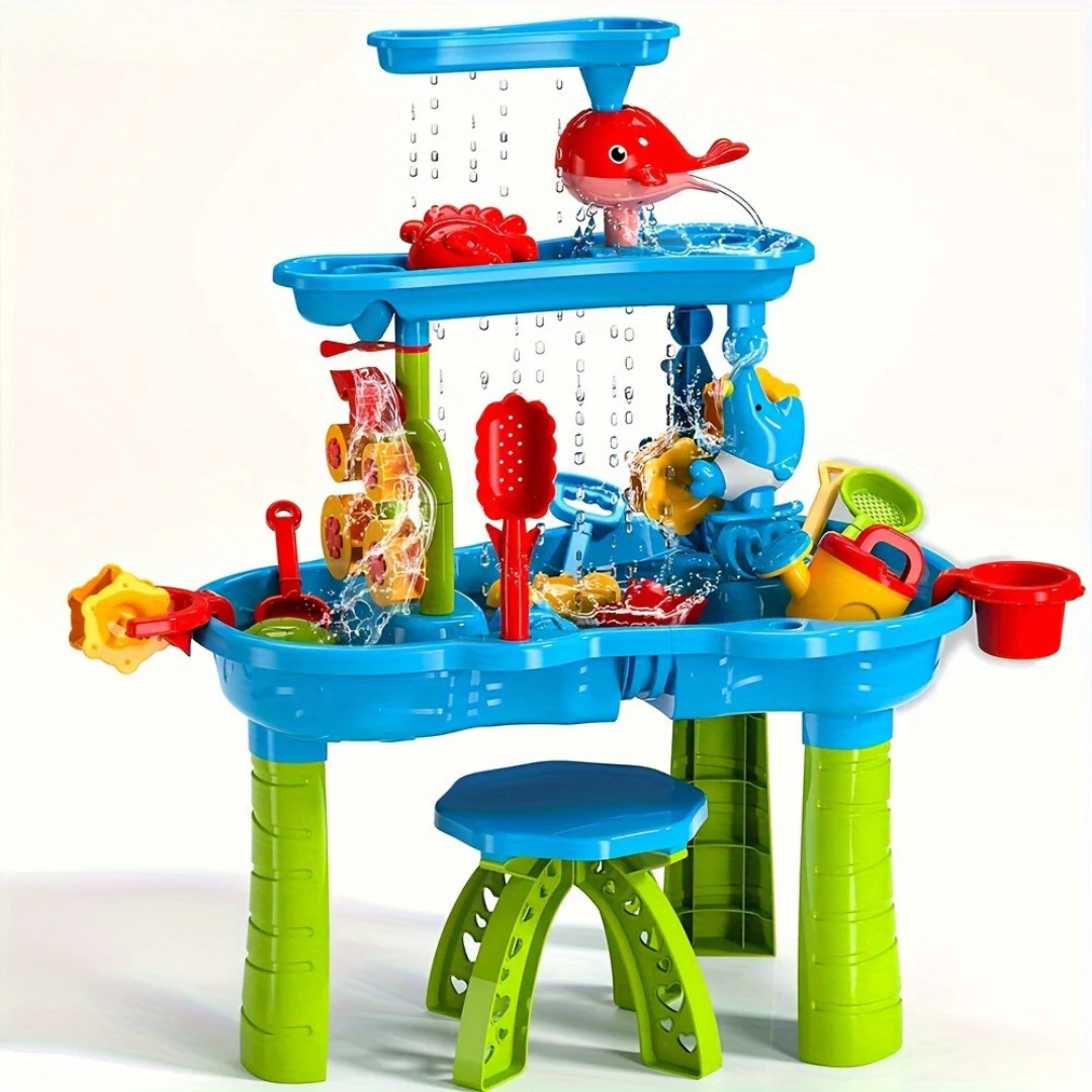 3-Tier Sand and Water Table Toy for Kids Outdoor Play