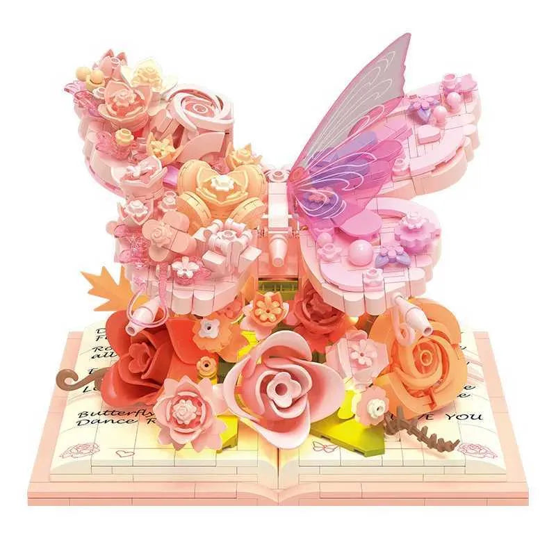 3D Butterfly Flower Building Blocks Set with LED Light