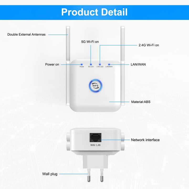 5G WiFi Extender Wireless Signal Booster for Home Office Use