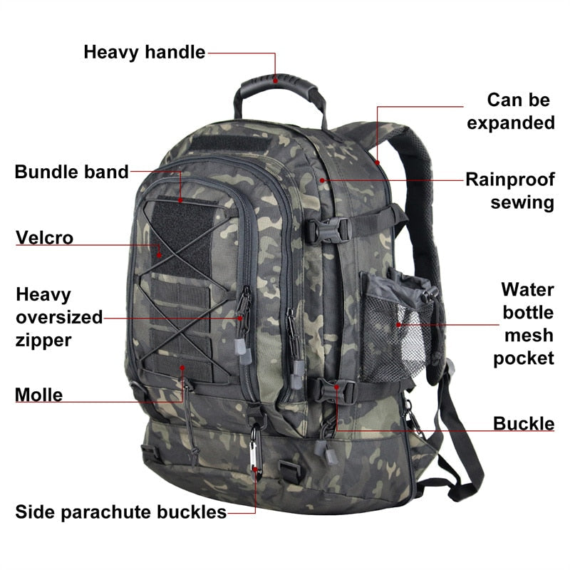 60L Expandable Waterproof Tactical Backpack Rucksack