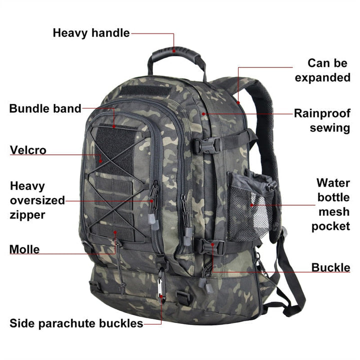 60L Expandable Waterproof Tactical Backpack Rucksack