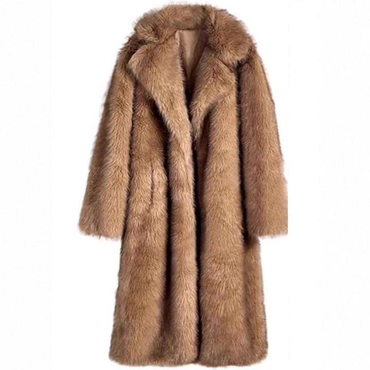 Women's Long Faux Fur Coat with Notched Lapel