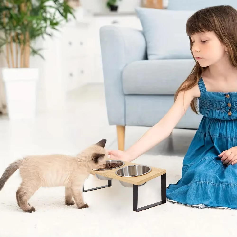 Adjustable Elevated Cat Food Bowl Stand Pet Feeding Dish