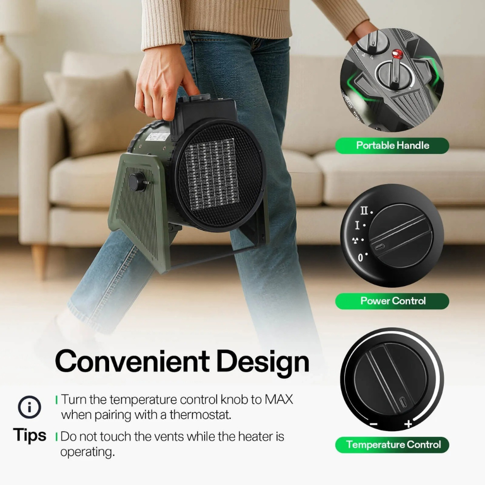 Adjustable Space Heater with Thermostat for Home Use