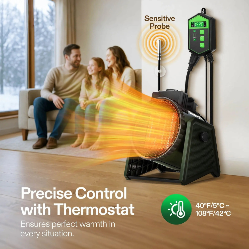 Adjustable Space Heater with Thermostat for Home Use