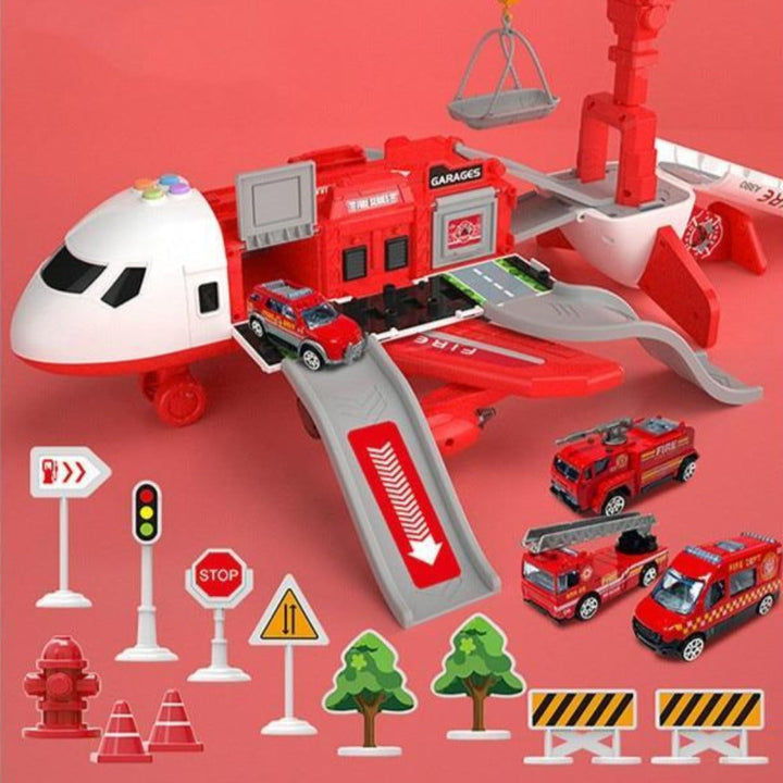 Airplane Toy Play Set with Police, Fireman, and Construction Vehicles