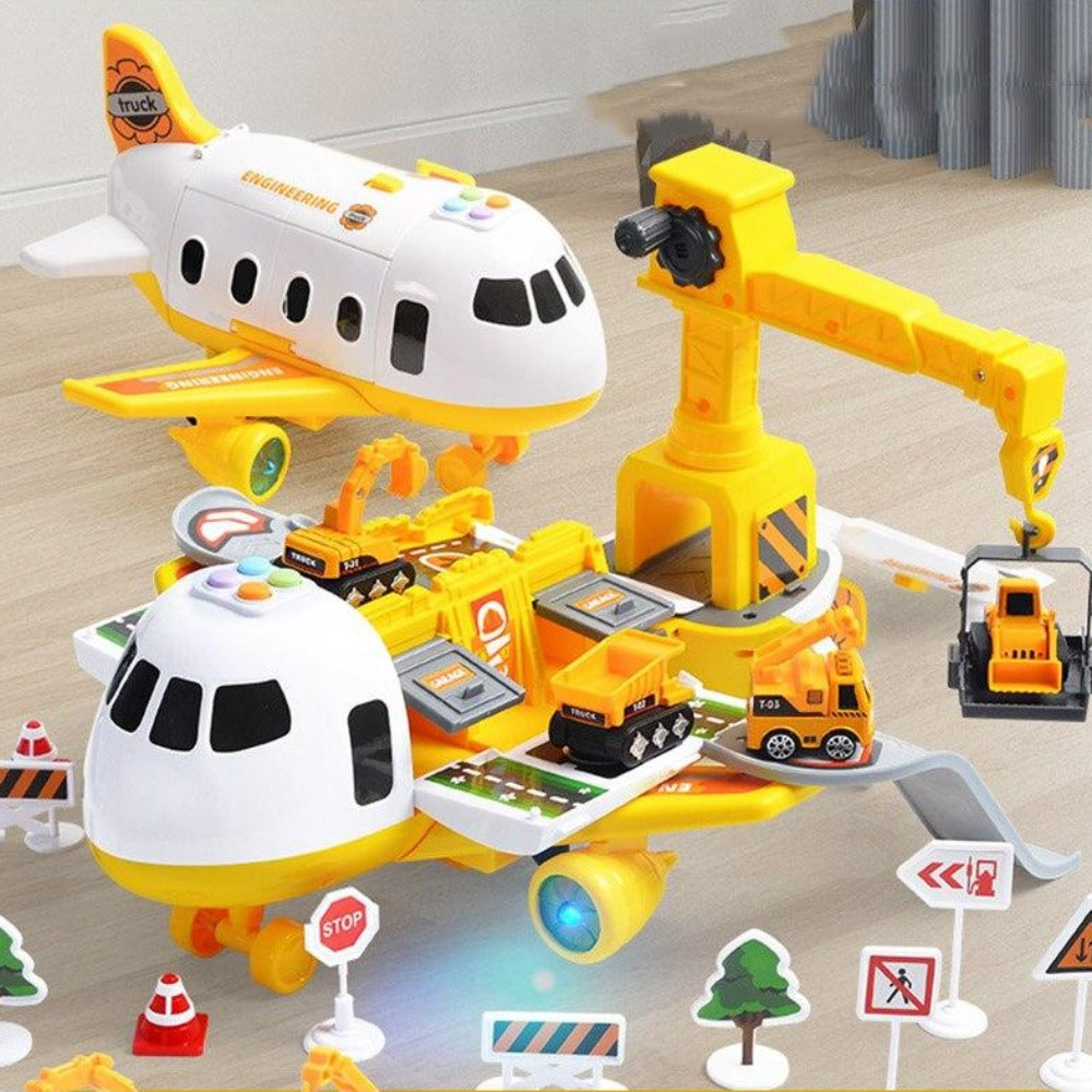 Airplane Toy Play Set with Police, Fireman, and Construction Vehicles