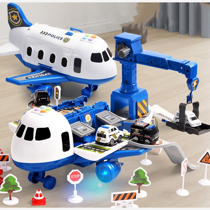 Airplane Toy Play Set with Police, Fireman, and Construction Vehicles