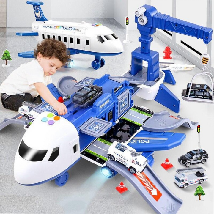 Airplane Toy Play Set with Police, Fireman, and Construction Vehicles