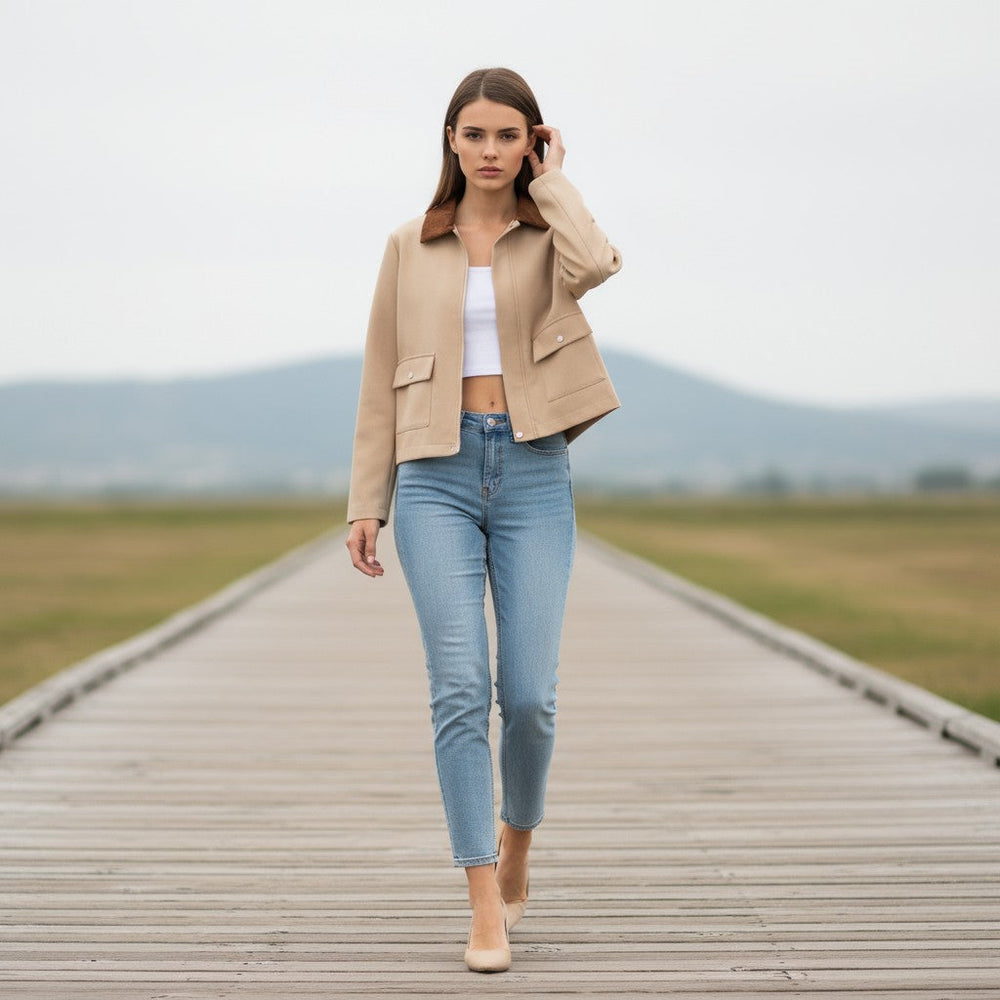 Autumn & Winter Short Contrast Collar Jacket