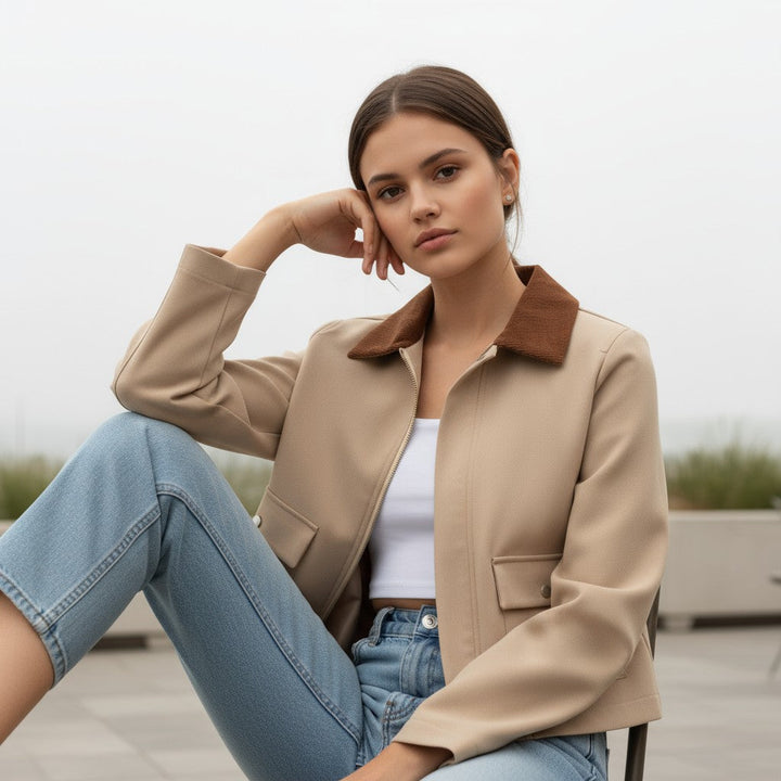 Autumn & Winter Short Contrast Collar Jacket