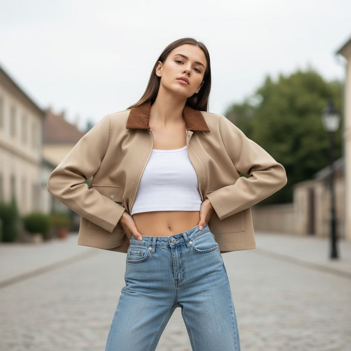 Autumn & Winter Short Contrast Collar Jacket