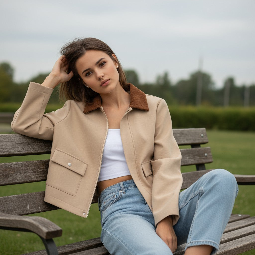 Autumn & Winter Short Contrast Collar Jacket