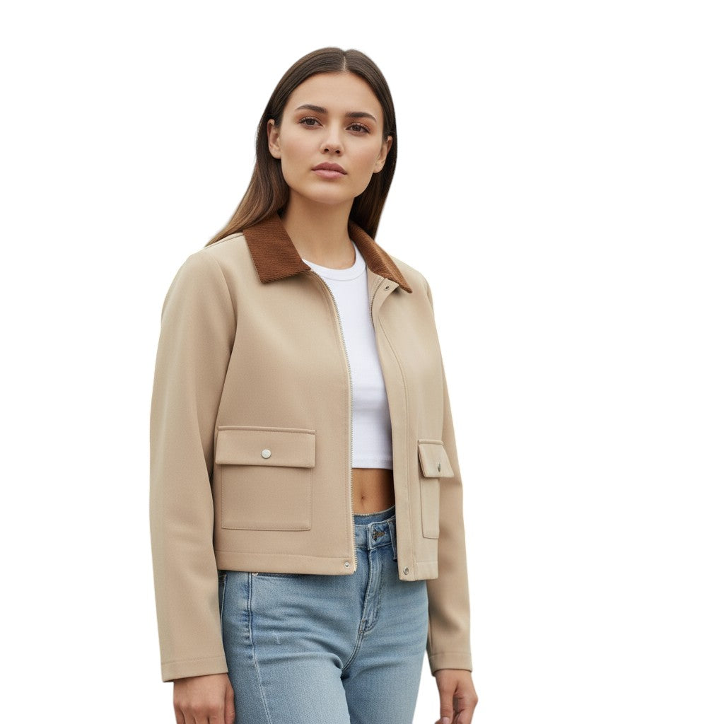 Autumn & Winter Short Contrast Collar Jacket