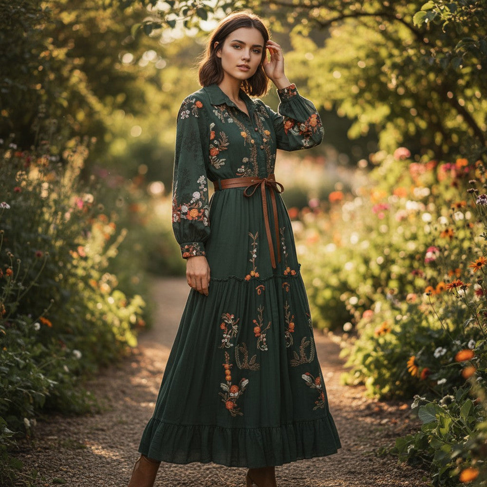 Boho Floral Fall Maxi Dress