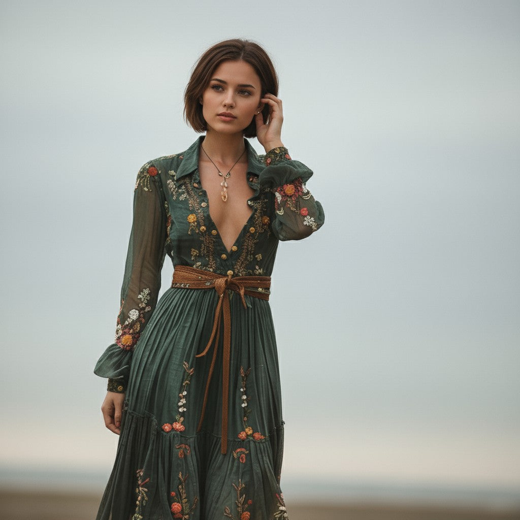 Boho Floral Fall Maxi Dress