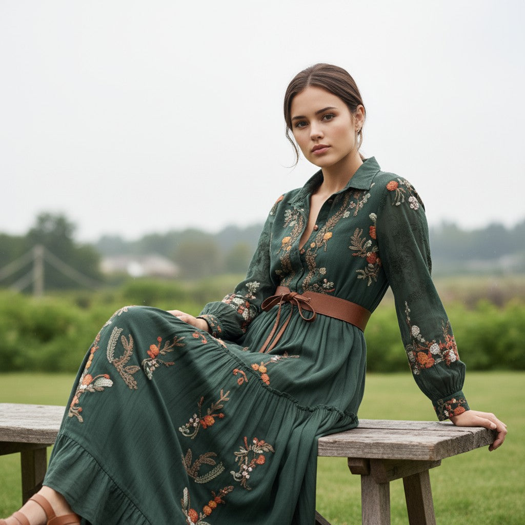 Boho Floral Fall Maxi Dress