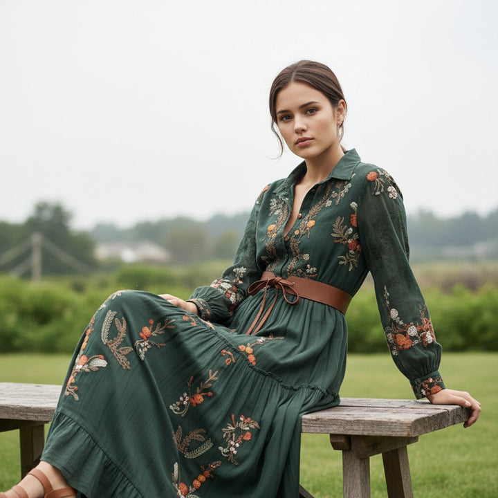 Boho Floral Fall Maxi Dress