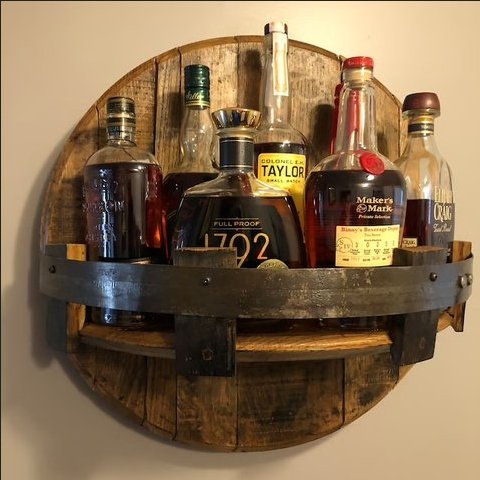 Bourbon Whiskey Barrel Wall Shelf for Home Bar Decor