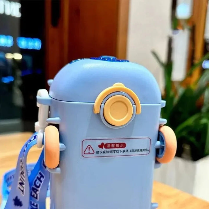 Cartoon Bus Water Bottle with Straw 16 oz for Kids