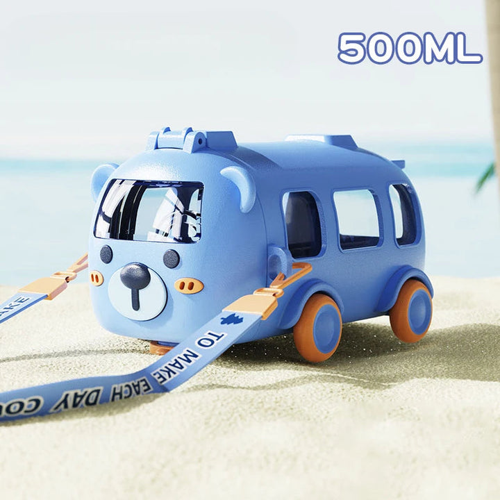 Cartoon Bus Water Bottle with Straw 16 oz for Kids