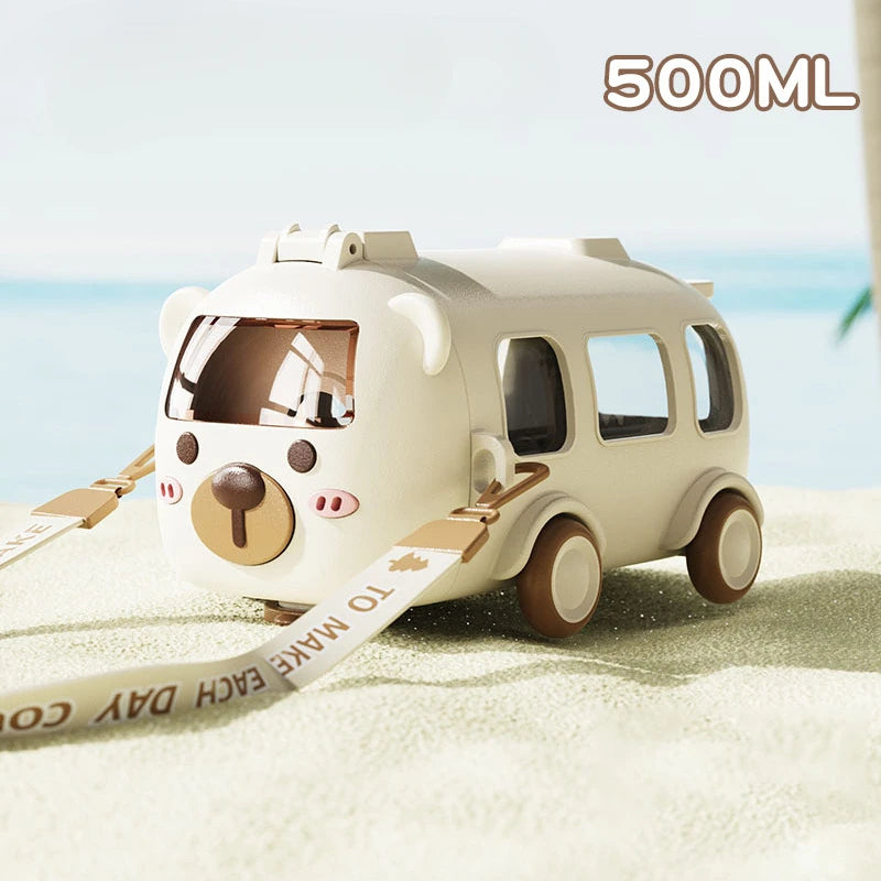 Cartoon Bus Water Bottle with Straw 16 oz for Kids