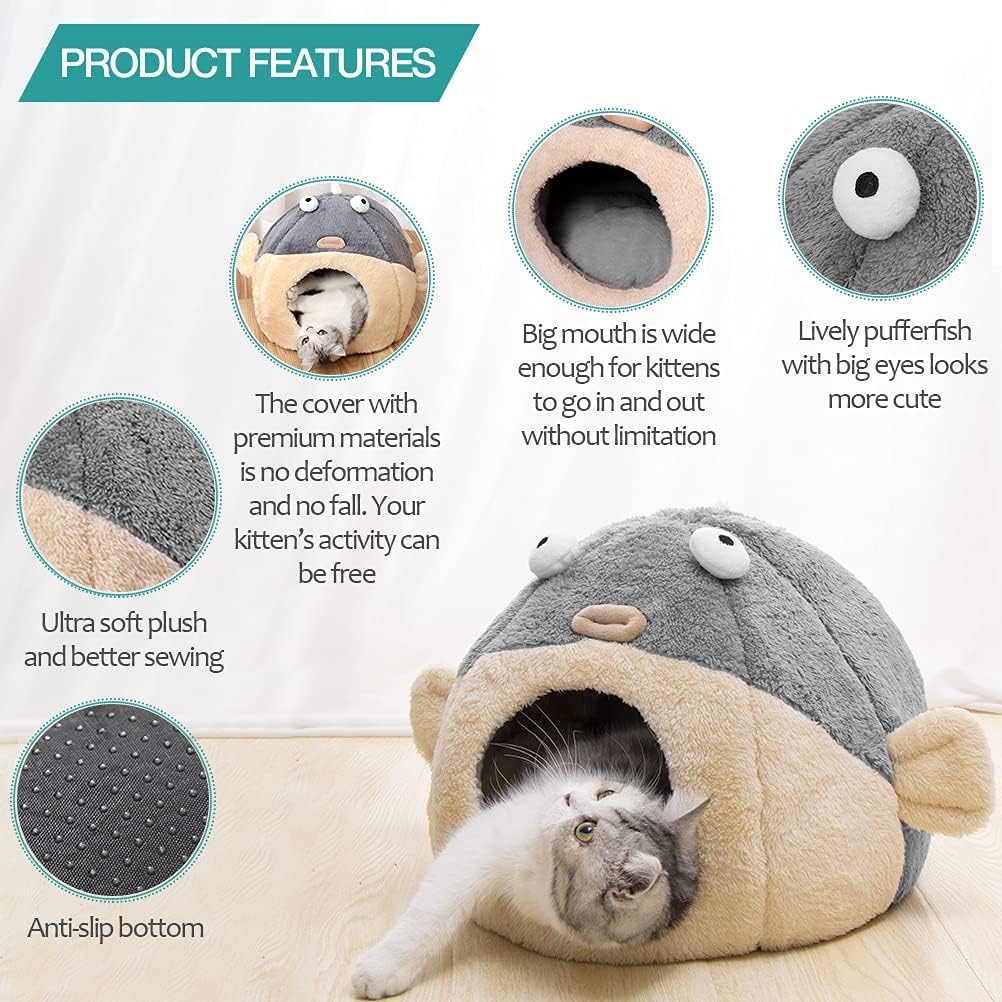 Cat Cave Bed with Removable Pillow for Indoor Cats
