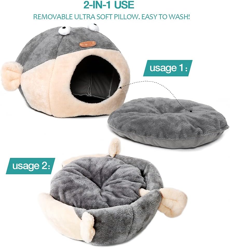Cat Cave Bed with Removable Pillow for Indoor Cats
