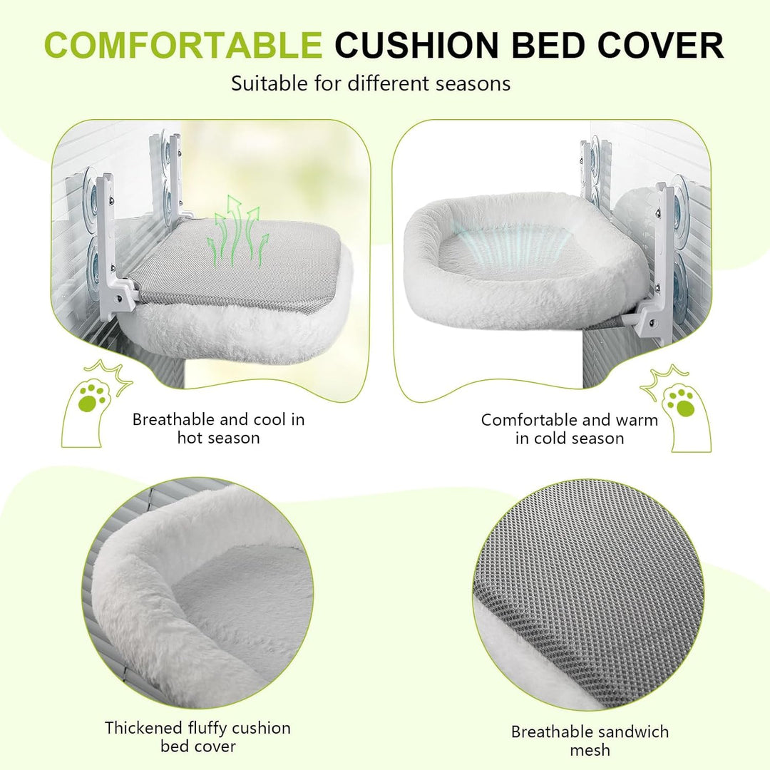 Cat Window Perch Bed with Suction Cups and Support Frame