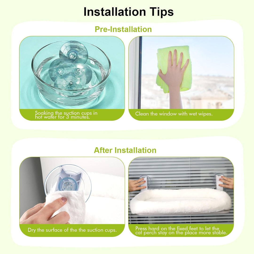 Cat Window Perch Bed with Suction Cups and Support Frame