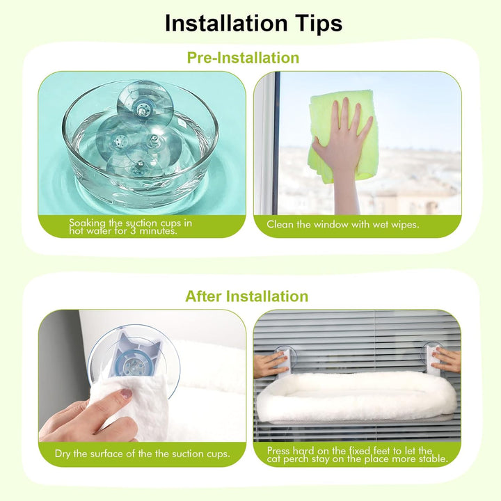 Cat Window Perch Bed with Suction Cups and Support Frame