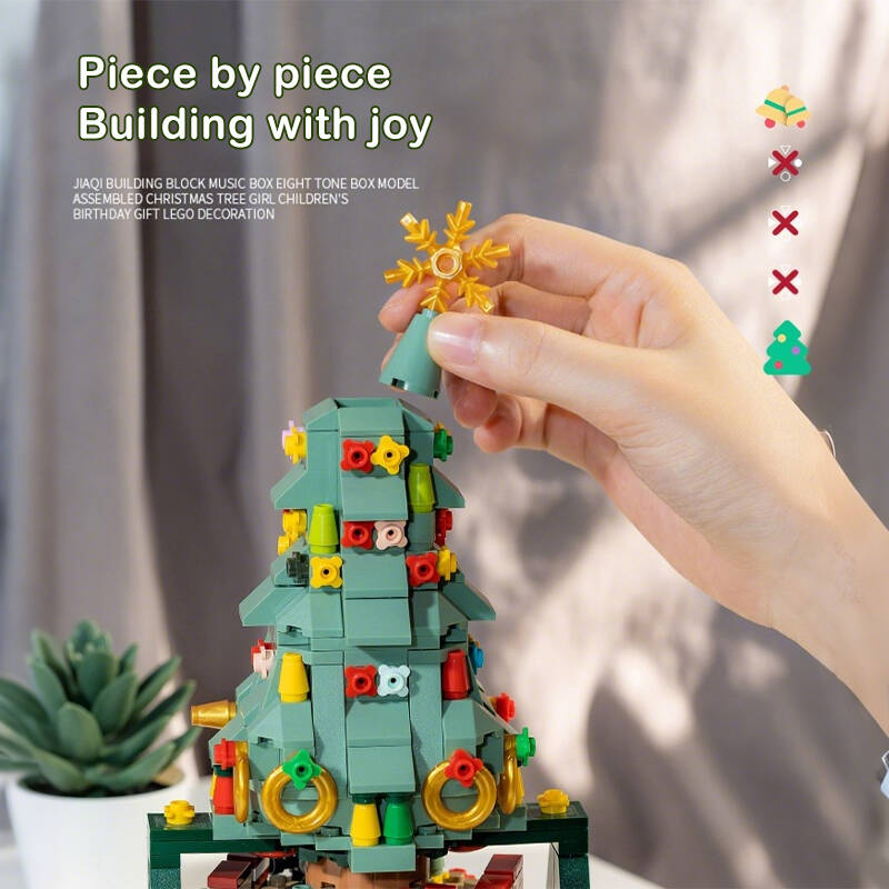 Christmas Tree Building Blocks Music Box with LED Light