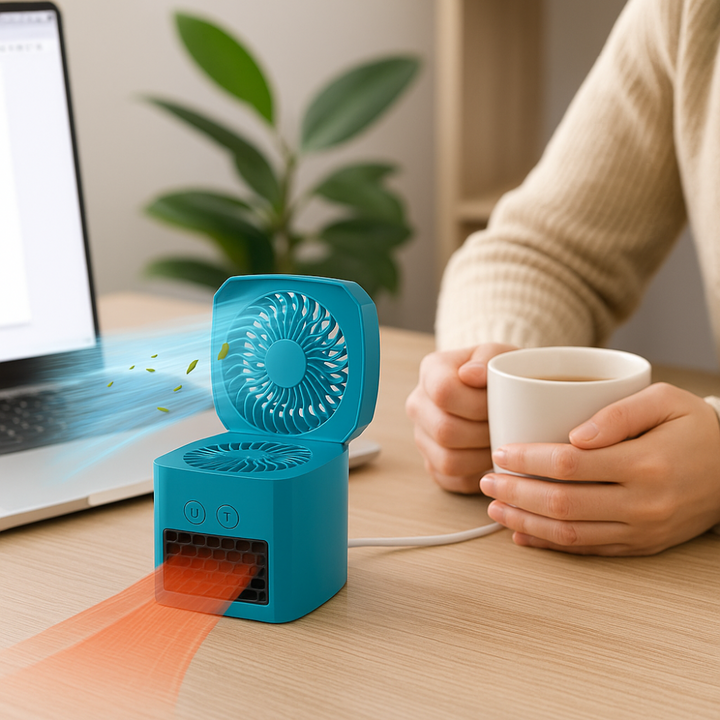 Desktop Electric Heater and Cooling Fan Combo Unit