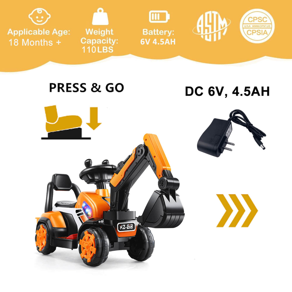 Electric Ride-On Excavator Toy for Kids
