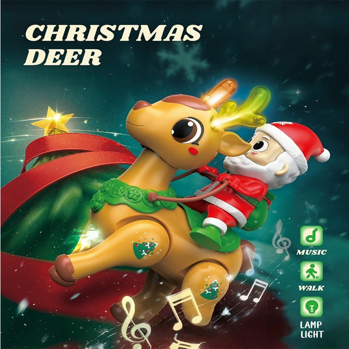 Electric Santa Claus Reindeer Walking Toy with Lights and Music