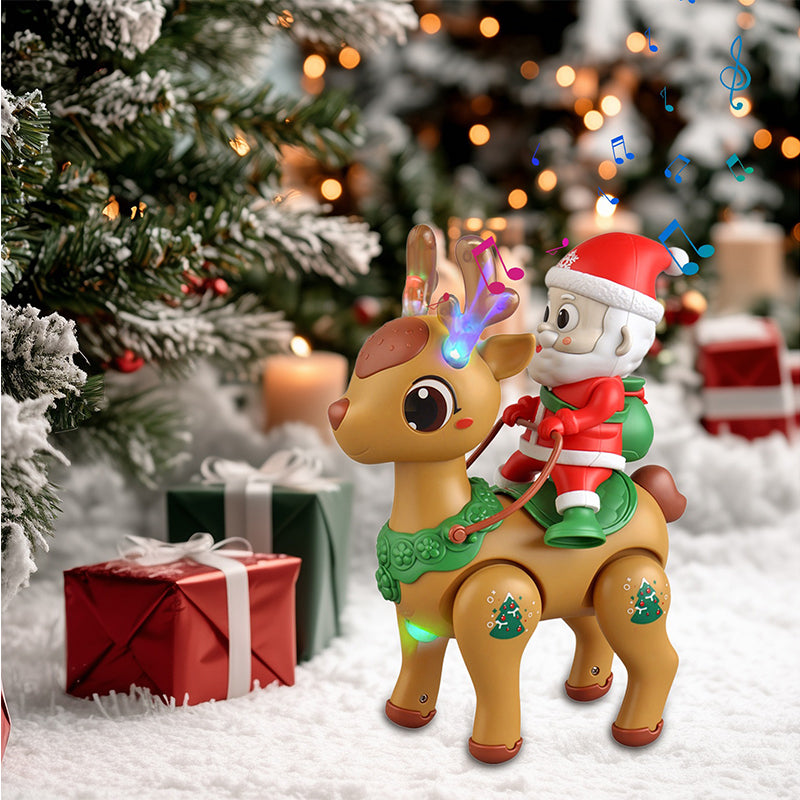 Electric Santa Claus Reindeer Walking Toy with Lights and Music