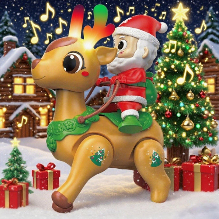 Electric Santa Claus Reindeer Walking Toy with Lights and Music