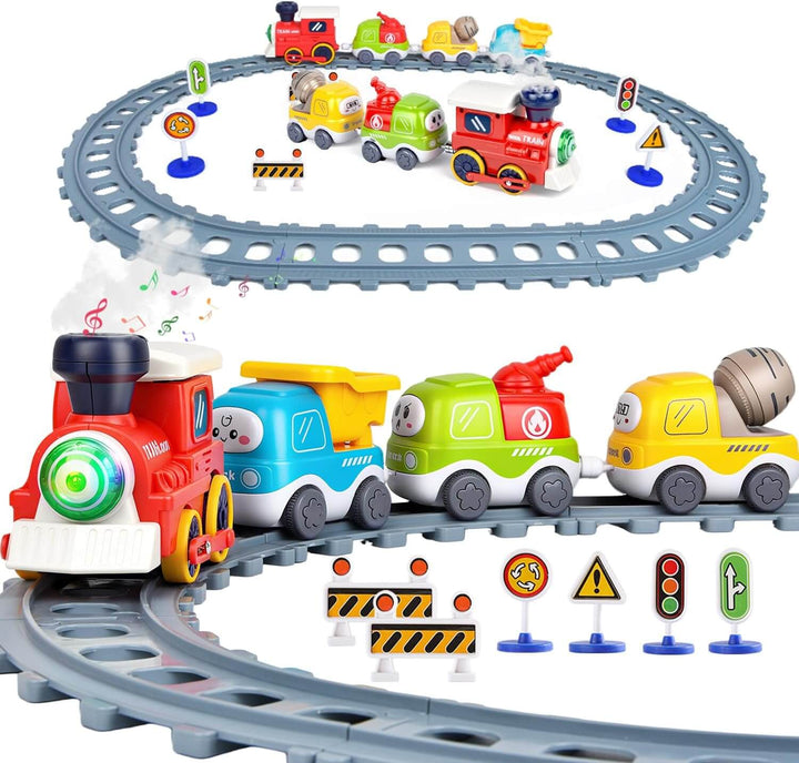 Electric Train Set with Track, Lights, and Sound for Kids