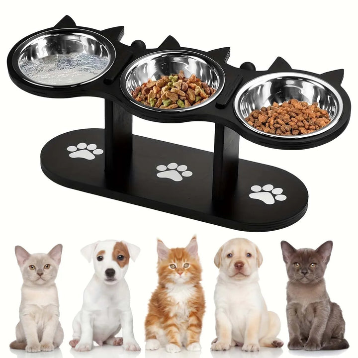 Elevated Cat Bowl Set with Stainless Steel Food and Water Dishes