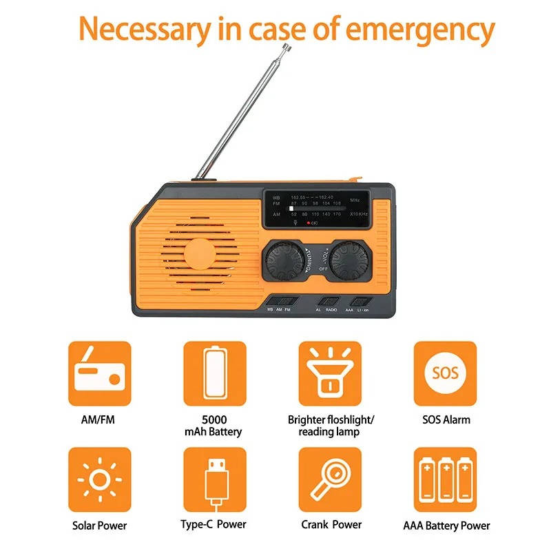 Emergency Solar Hand Crank Radio with USB Flashlight