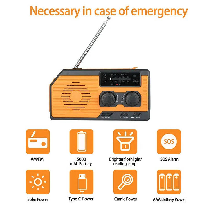 Emergency Solar Hand Crank Radio with USB Flashlight