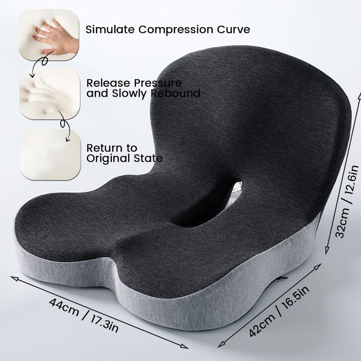 Ergonomic Memory Foam Seat Cushion with Lumbar Support for Back Pain Relief