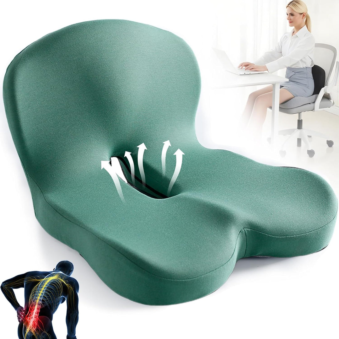 Ergonomic Memory Foam Seat Cushion with Lumbar Support for Back Pain Relief